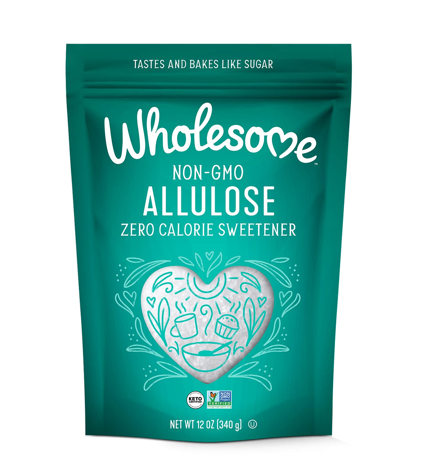 Wholesome Allulose Sweetener 12oz bottle ready for baking and beverages.