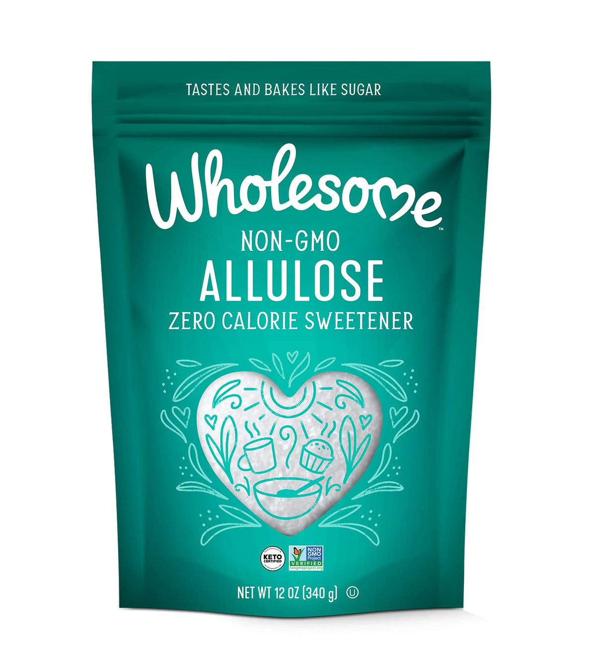 Wholesome Allulose Sweetener 12oz bottle ready for baking and beverages.