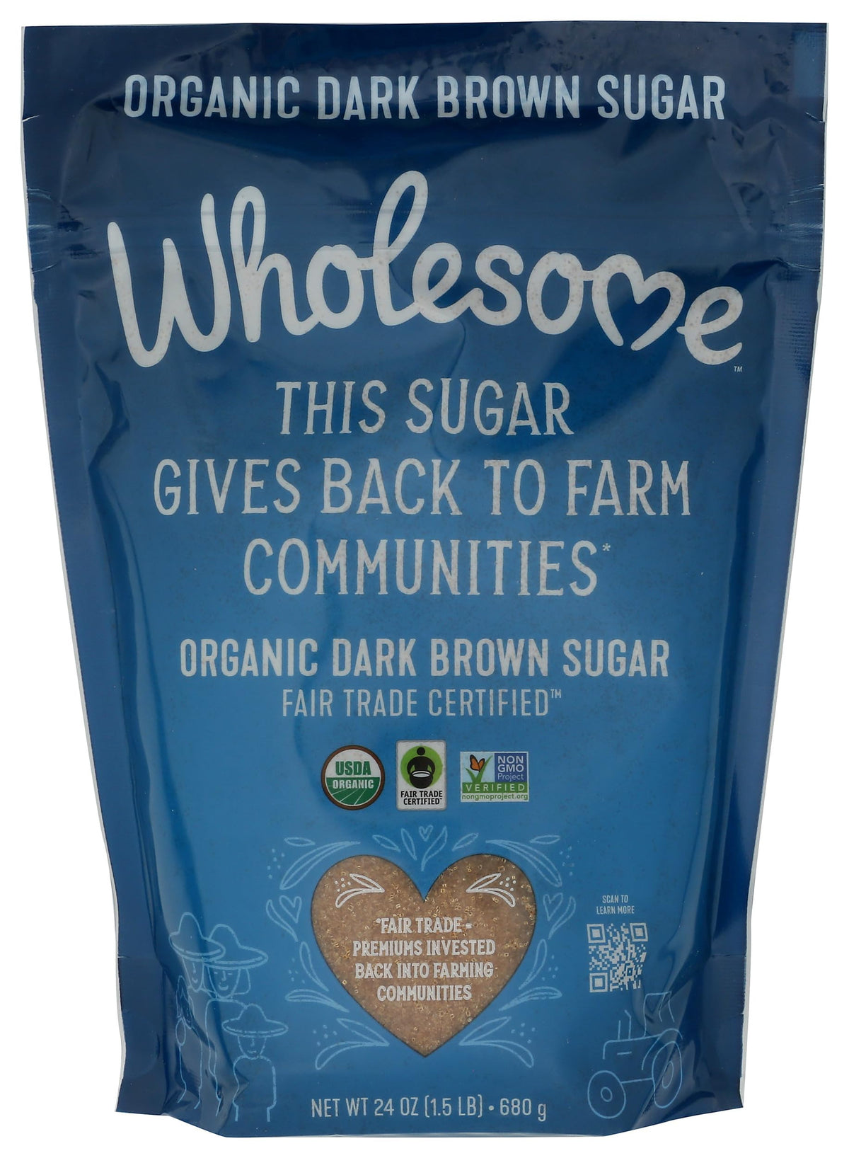 Wholesome dark brown sugar bag showing soft, moist crystals ideal for baking.