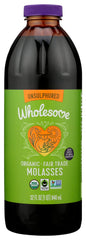 Wholesome Molasses bottle closeup highlighting rich color ideal for baking.