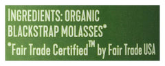 Wholesome Molasses label with certifications signals trusted Organic and Fair Trade.