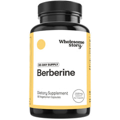 Wholesome Story Berberine 1500mg bottle with 90 vegan capsules for metabolic support.