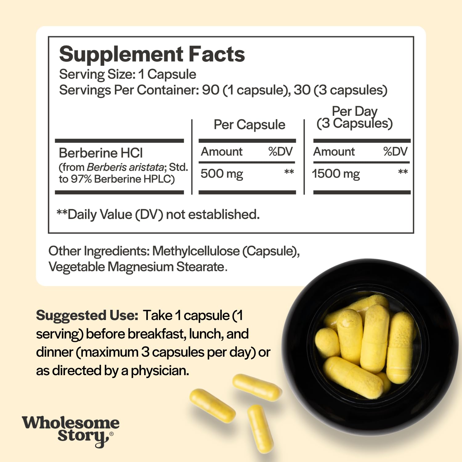 Bottle close-up shows 97% standardized Berberine HCl purity.