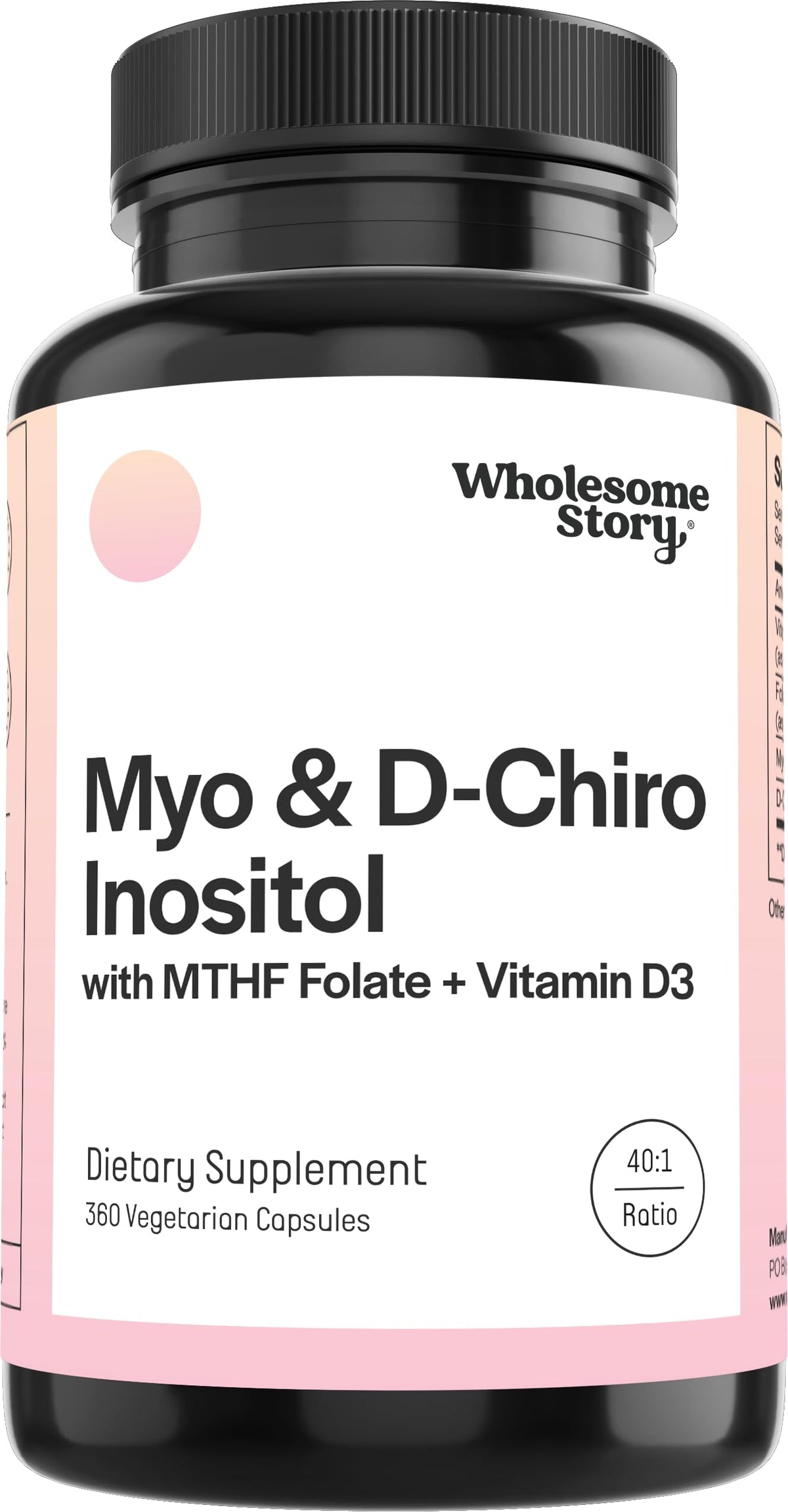 Wholesome Story myo-inositol-d-chiro bottle closeup for hormone balance support