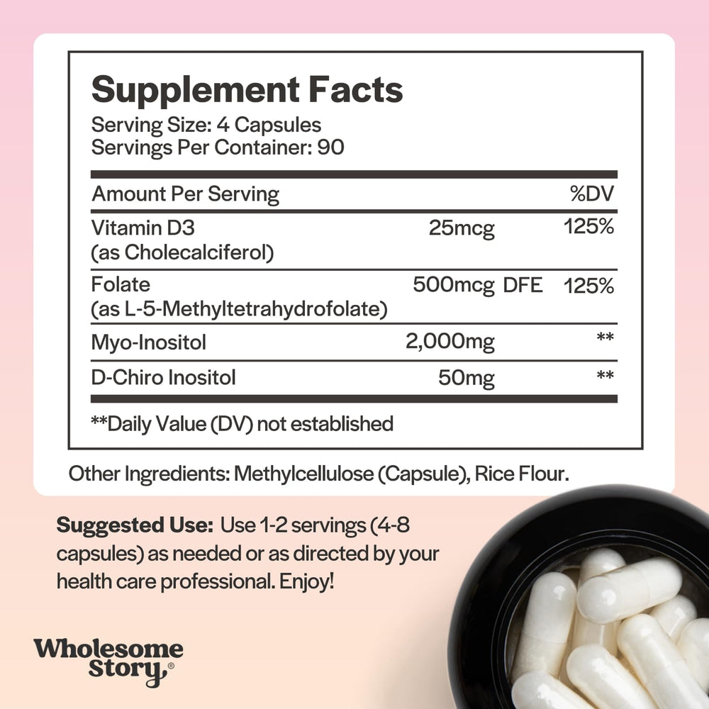 Wholesome Story label closeup shows MTHF folate and vitamin D