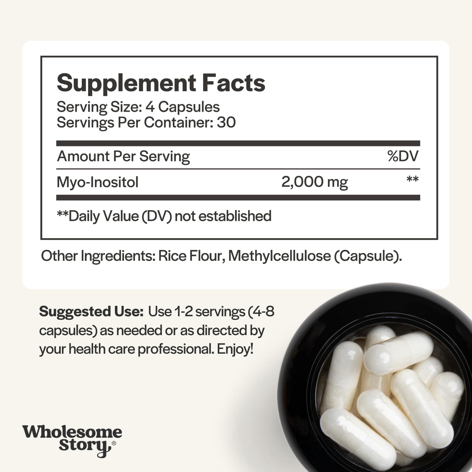 Wholesome Story Myo-Inositol label highlights vegan, clean-label quality.