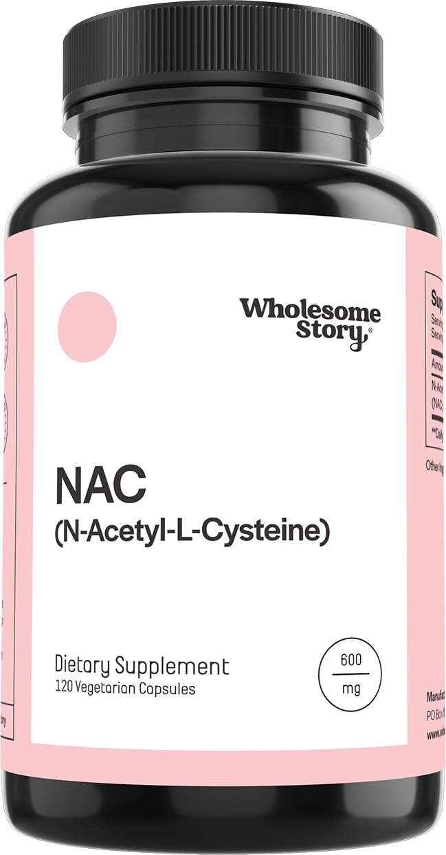 Wholesome Story NAC 600 mg bottle front view for daily antioxidant support