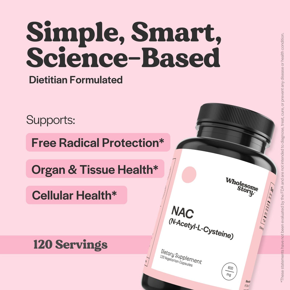 Wholesome Story NAC bottle label close-up highlighting vegan capsules