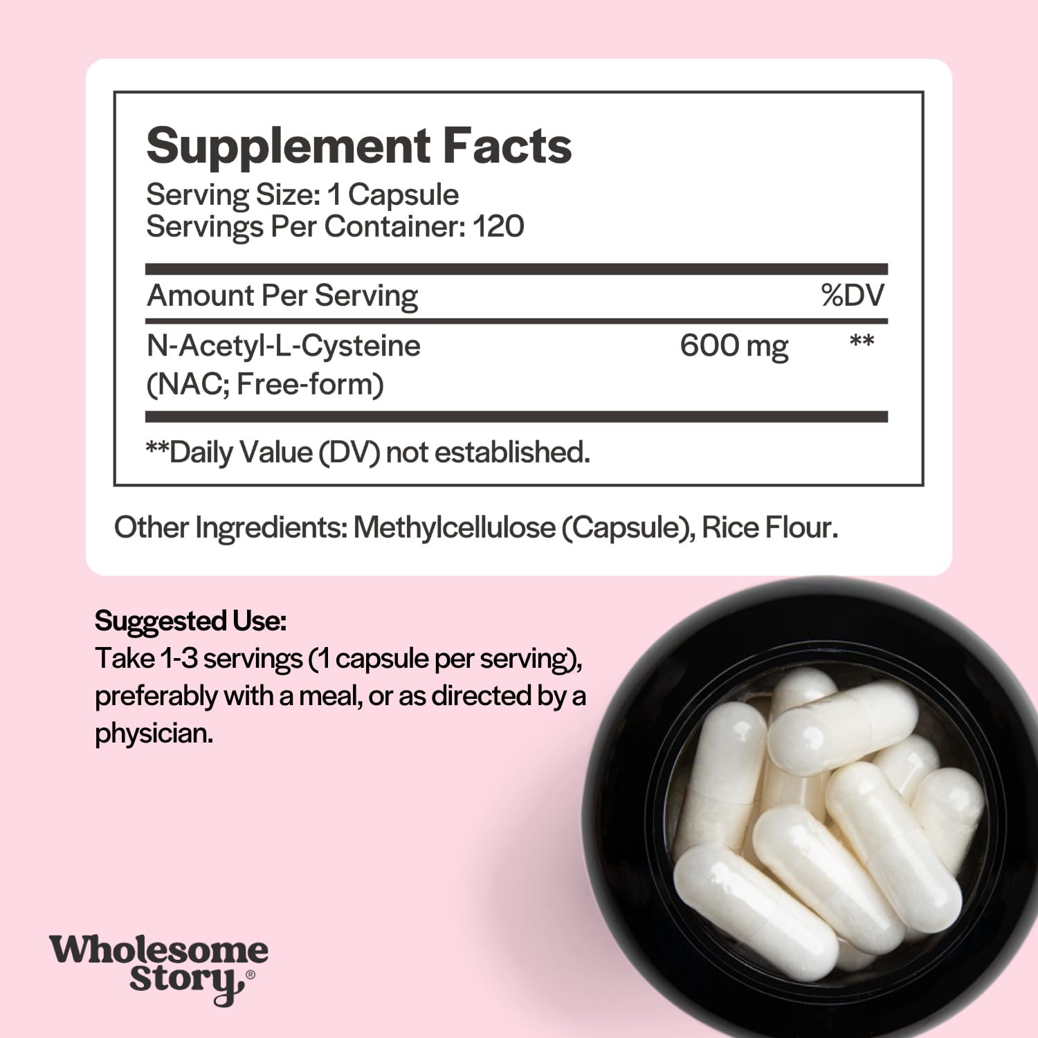 Wholesome Story NAC capsules close-up for easy daily use