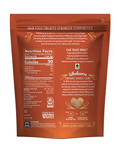 Wholesome Sucanat Panela close-up reveals molasses-rich sugar crystals for rich flavor.