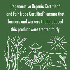 Wholesome Turbinado Sugar packaging highlighting Fair Trade and organic certifications.