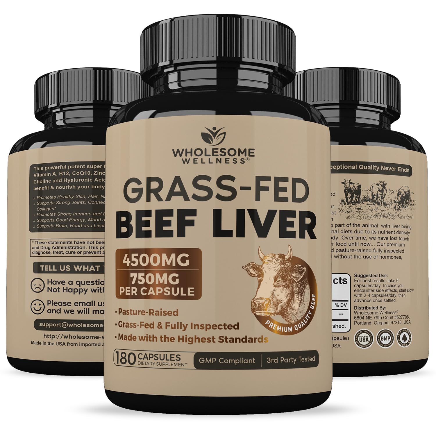 Wholesome Wellness beef liver capsules storage jar demonstrates convenient, shelf-stable supplementation routine