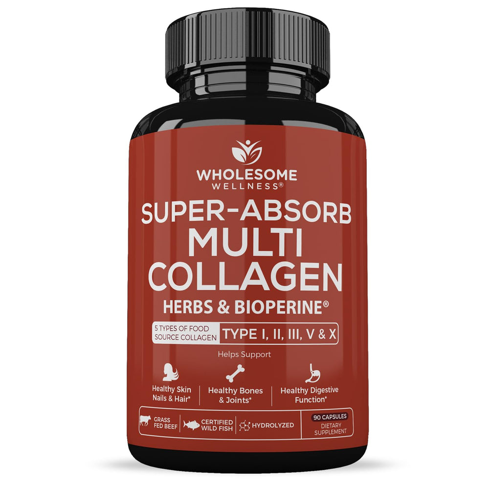 Wholesome Wellness bottle and capsules close-up for convenient daily collagen support