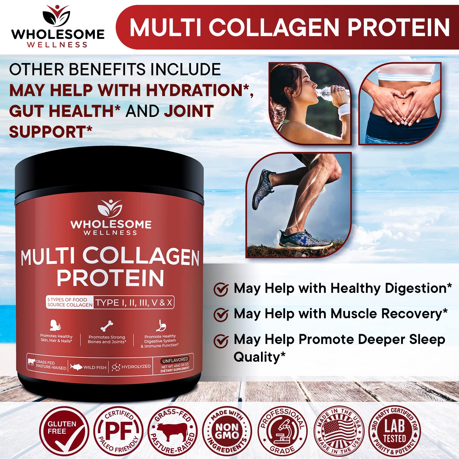 Fresh glass and blender with Wholesome Wellness collagen for daily routine