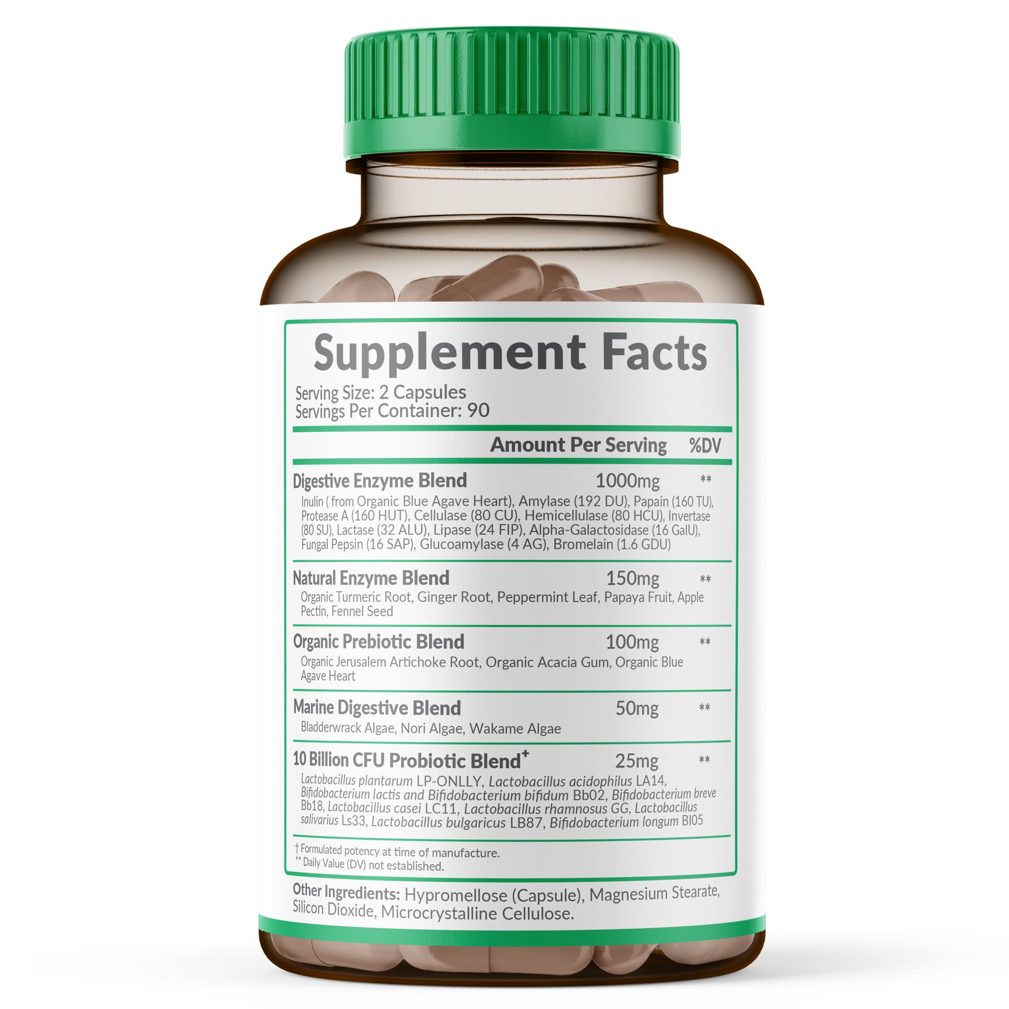 Wholesome Wellness Digestive Enzymes bottle cap highlights 1000 mg enzymes for meals