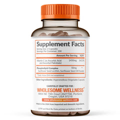 Wholesome Wellness Liposomal Vitamin C bottle angled view showing 200 capsules per bottle.