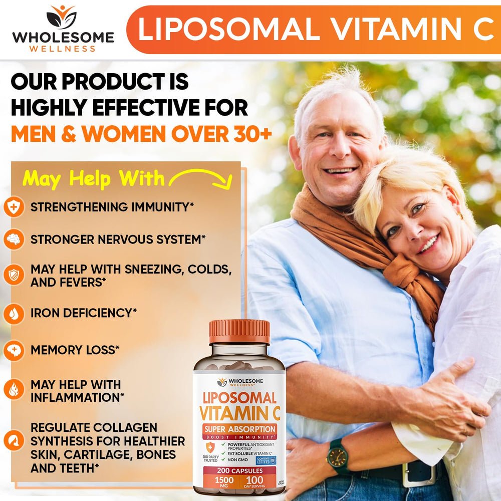 Wholesome Wellness Liposomal Vitamin C capsules close-up, vegetarian and vegan friendly.