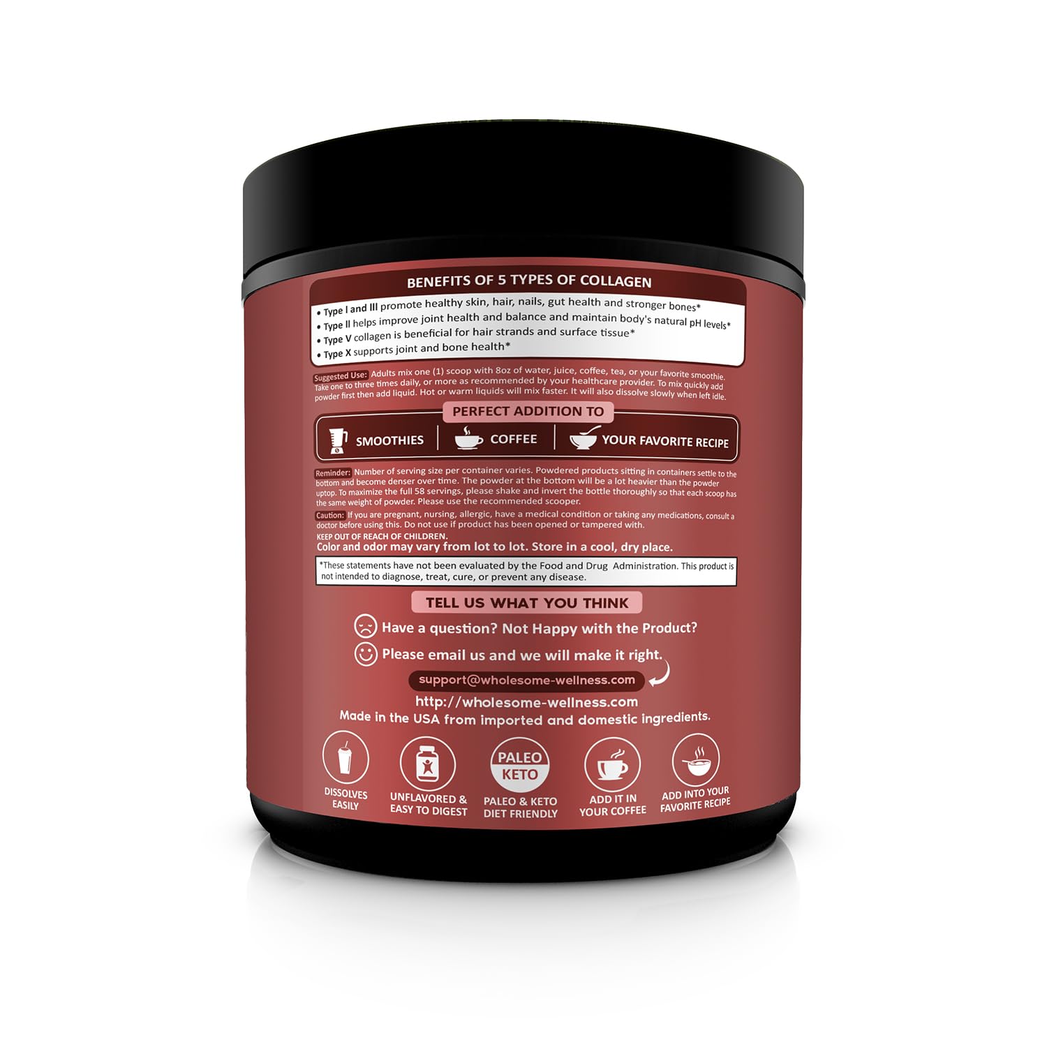 Scoop of collagen powder beside a glass of water for easy daily dose