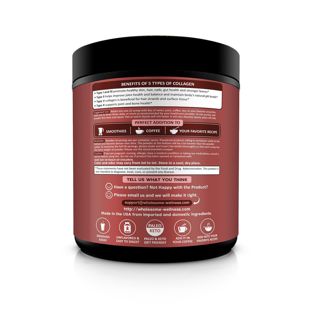 Scoop of collagen powder beside a glass of water for easy daily dose