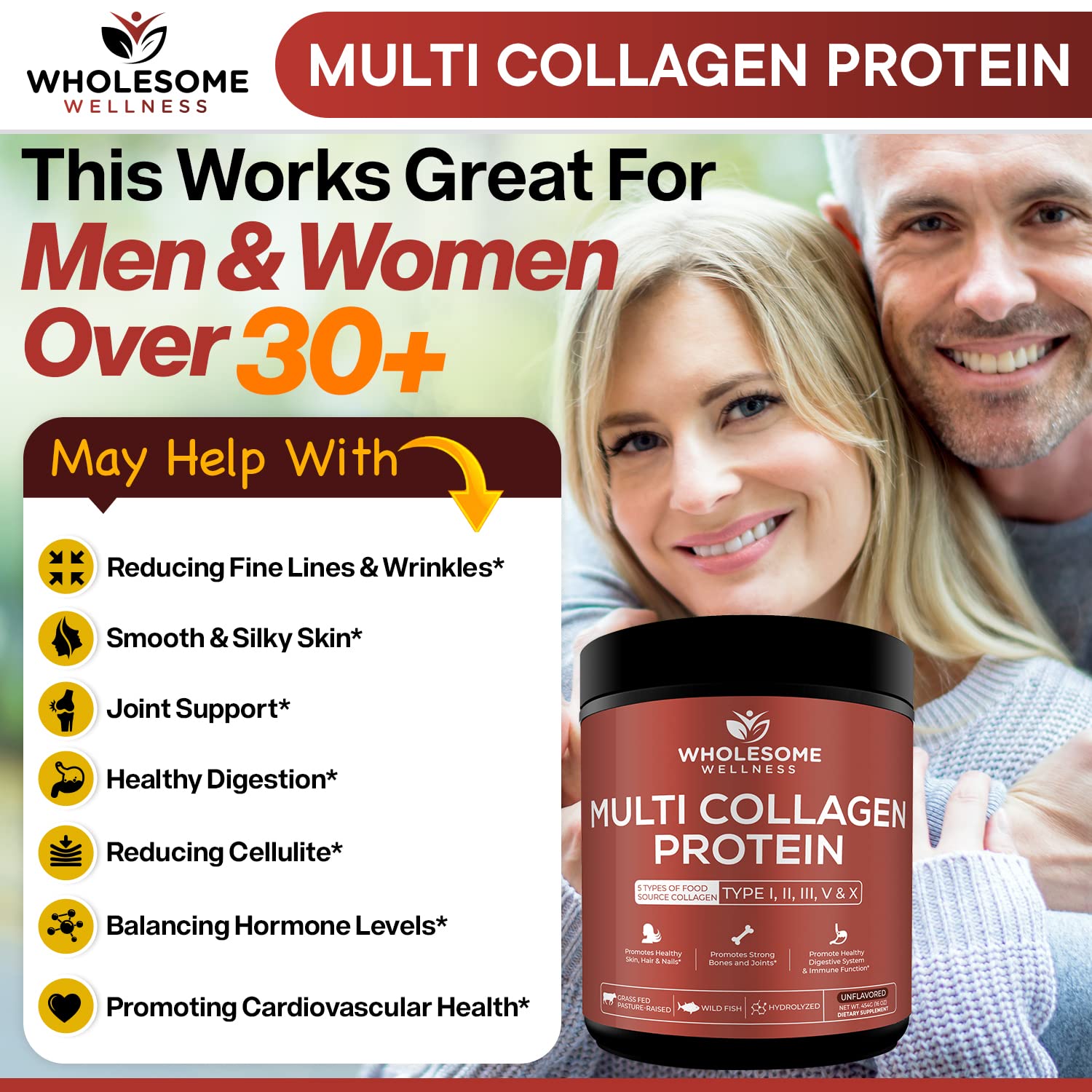 Wholesome Wellness unflavored collagen powder stirred into coffee