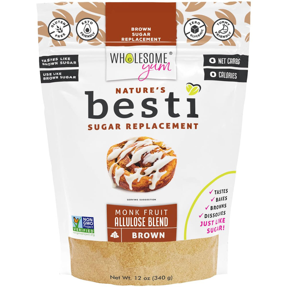 Wholesome Yum Besti Brown bottle pour shows sugar-free substitute for baking