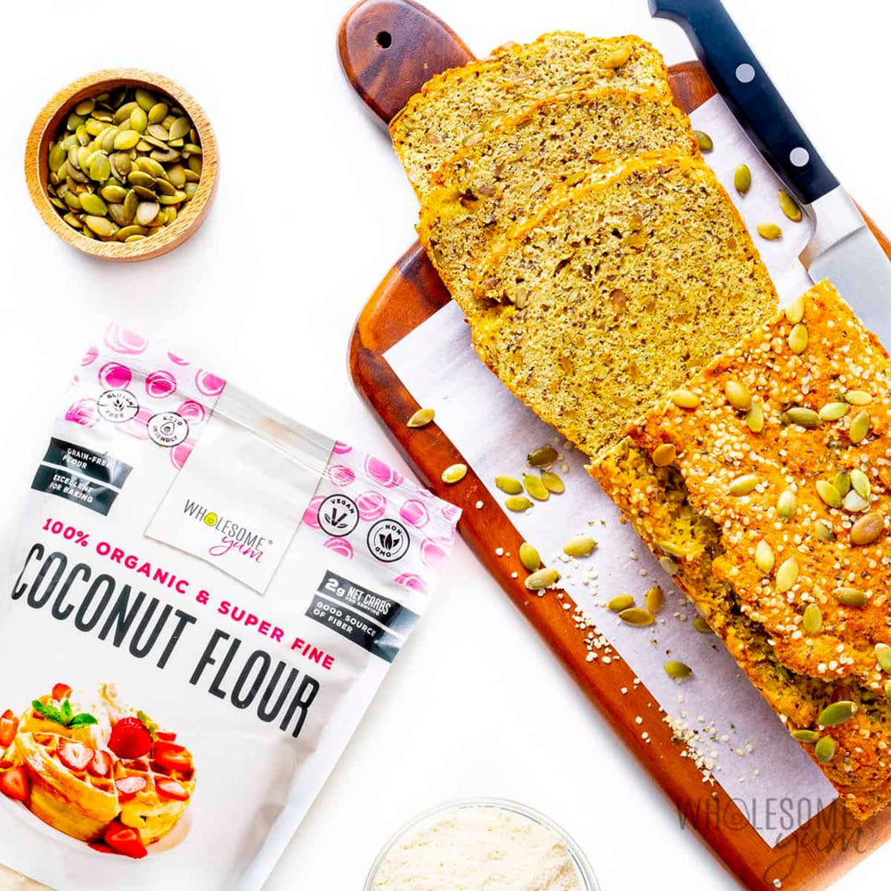 Wholesome Yum Coconut Flour sifted over batter creates light, fluffy textures.