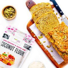 Wholesome Yum Coconut Flour sifted over batter creates light, fluffy textures.