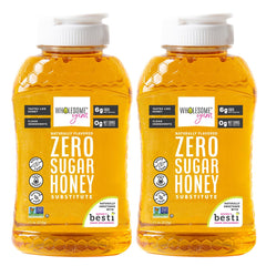 Wholesome Yum Zero Sugar Honey Substitute bottle pour shows thick, honey-like texture for tea
