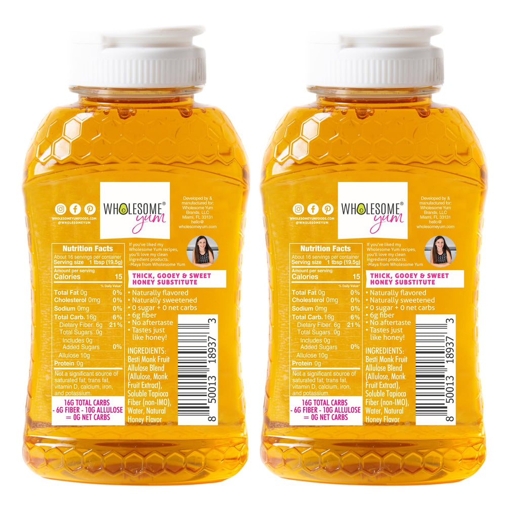 Wholesome Yum Zero Sugar Honey Substitute tea-stir illustrates keto-friendly sweetness with zero net carbs