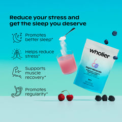 Wholier Night Minerals scoop dissolving into water suggests customizable nightly servings.