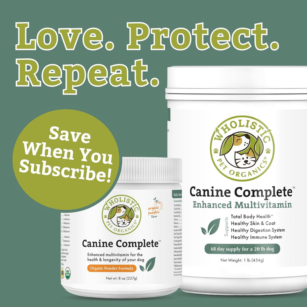 Wholistic Pet Organics Canine Complete packaging box with product details.