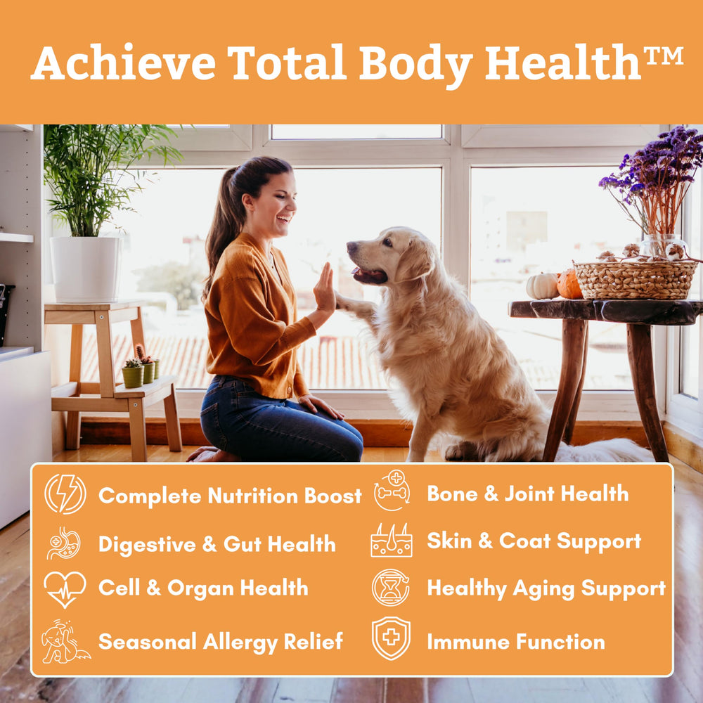 Wholistic Pet Organics Canine Complete probiotic blend supporting gut health.