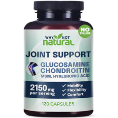 Why Not Natural glucosamine chondroitin MSM bottle top view for joint support.