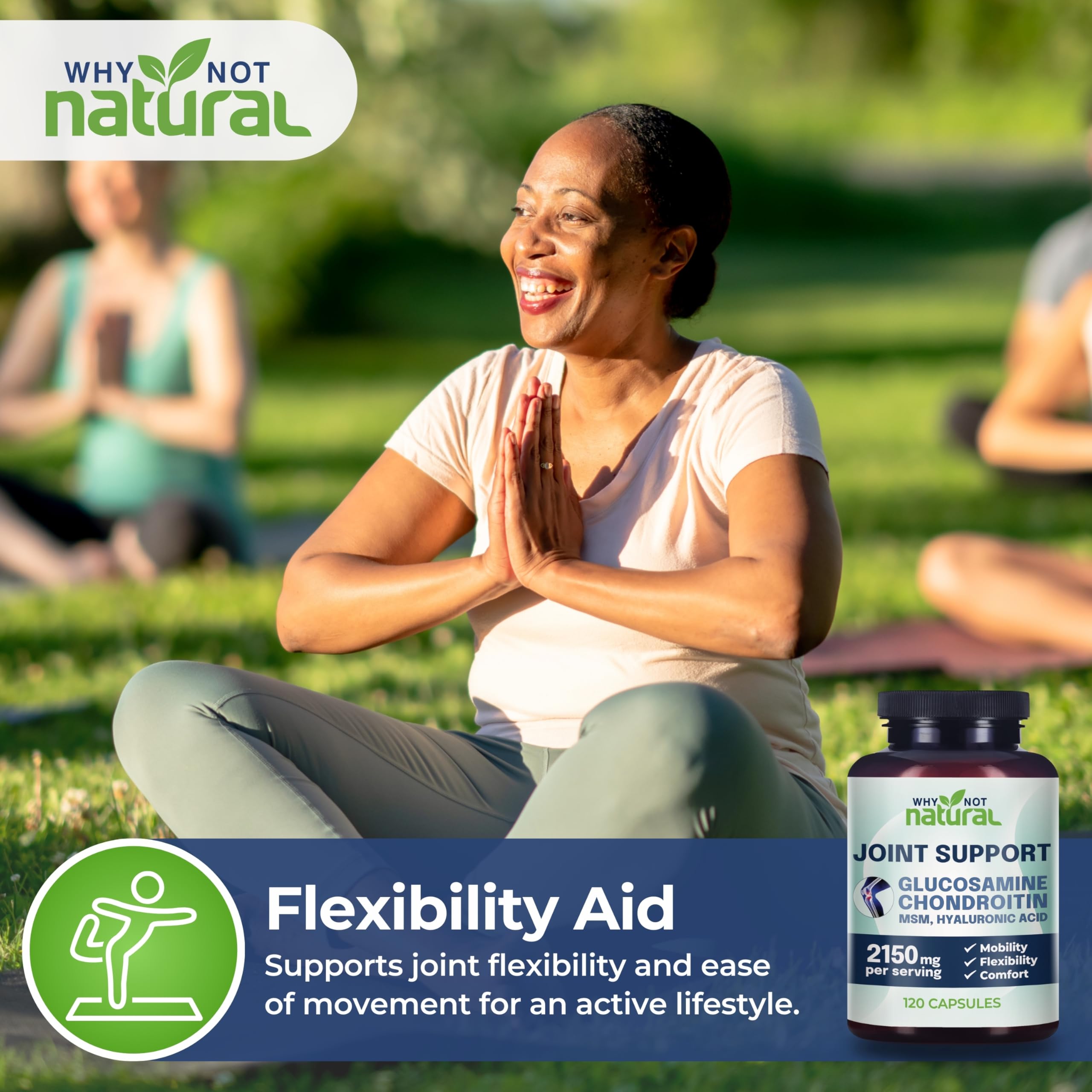 Why Not Natural glucosamine chondroitin MSM in-use shot suggests everyday comfort.