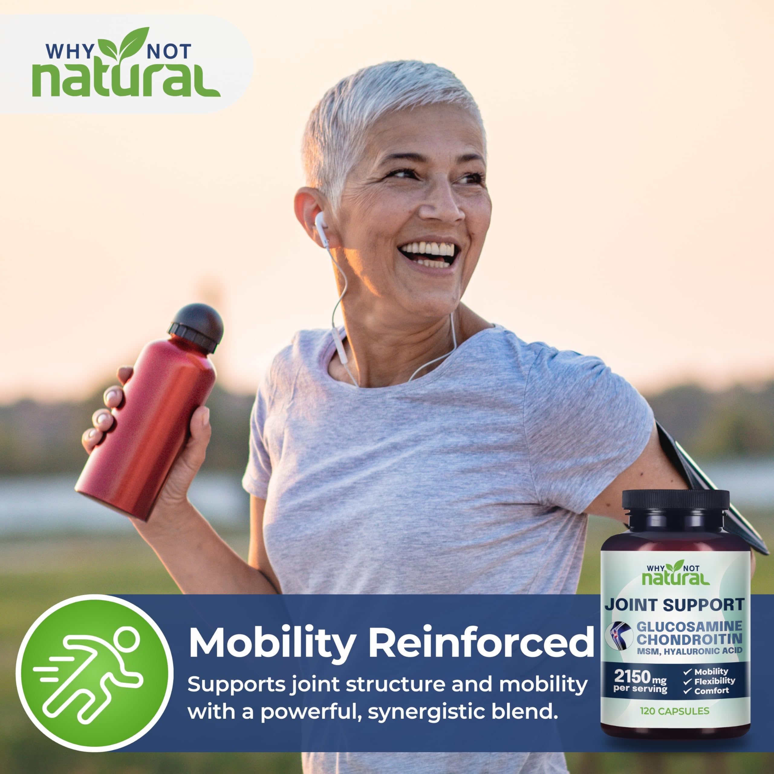 Why Not Natural glucosamine chondroitin MSM third-party testing badge signals transparency.