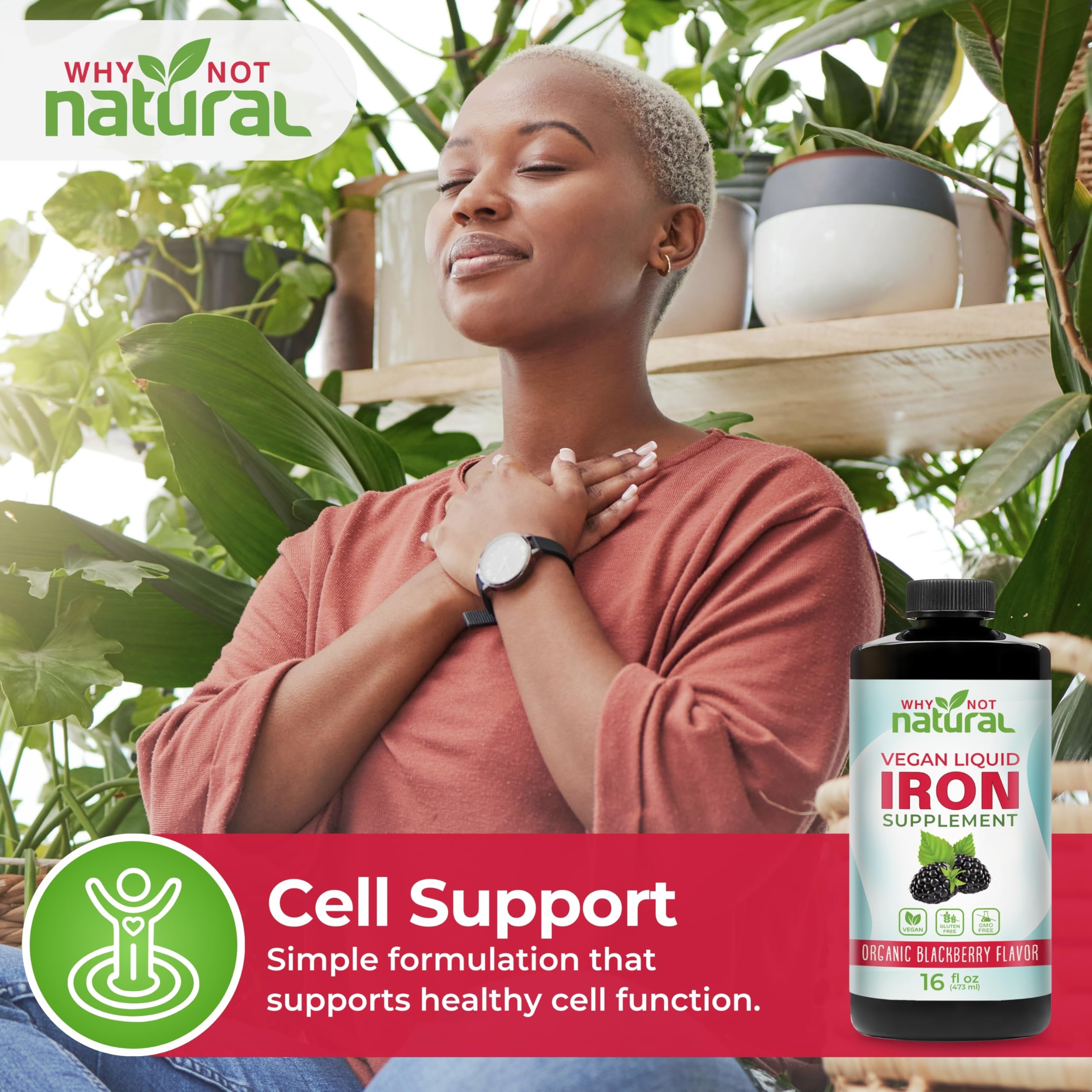 Why Not Natural liquid iron vegan sugar-free formula supports allergen-conscious lifestyles.