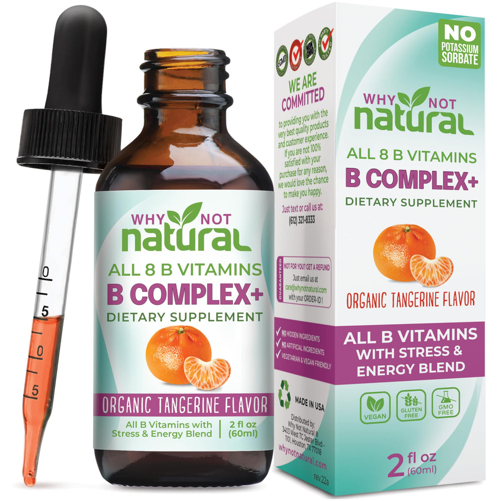 Why Not Natural Vitamin B Complex Liquid Drops bottle ready for daily energy support.