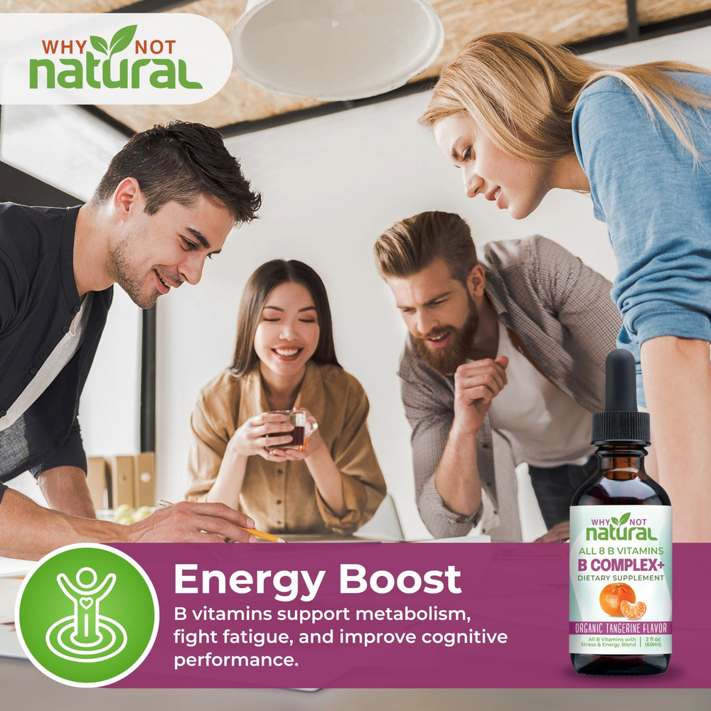 Why Not Natural Vitamin B Complex Liquid Drops emphasize hair, skin, and nails support.
