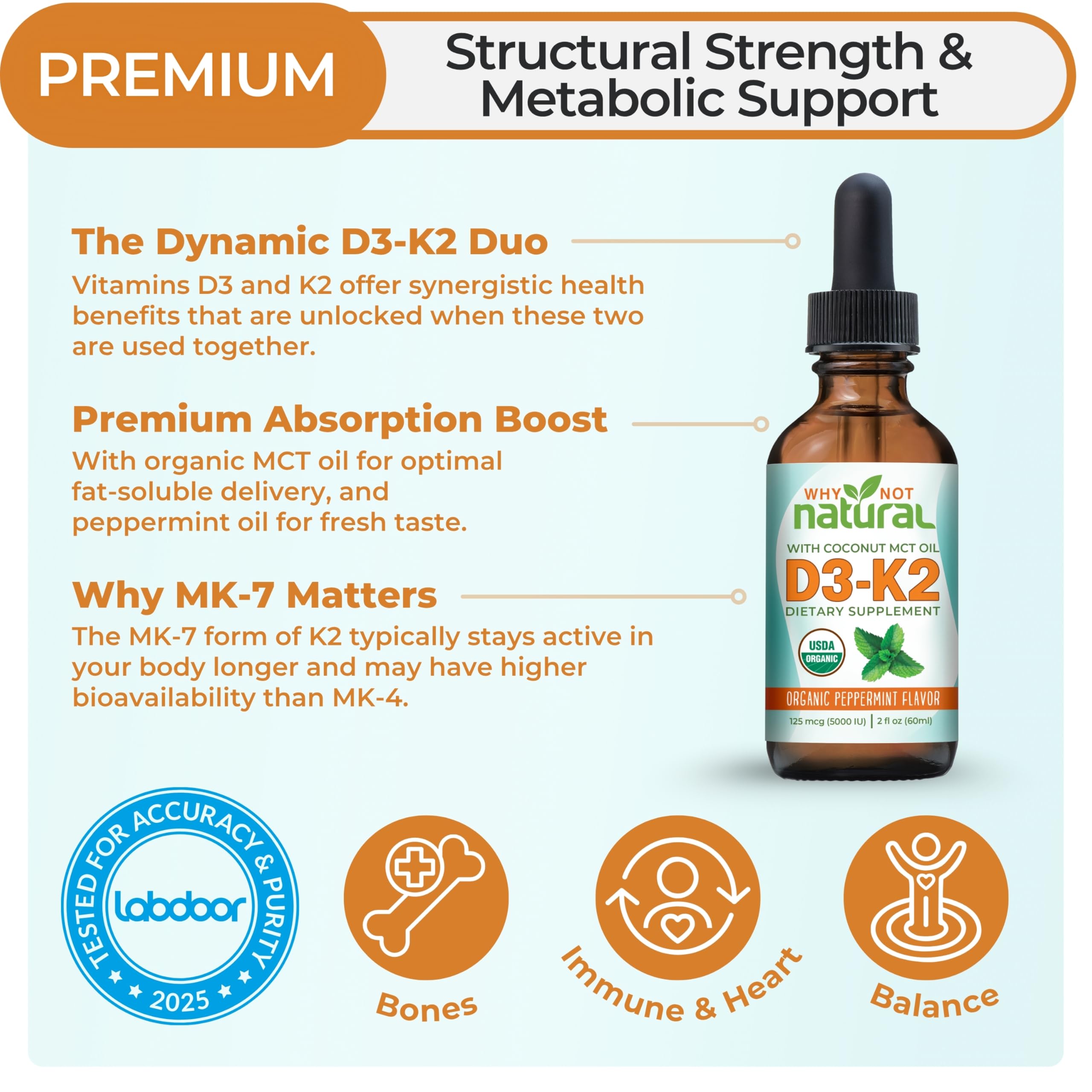 Close-up of dropper releasing D3 K2 drops for convenient dosing