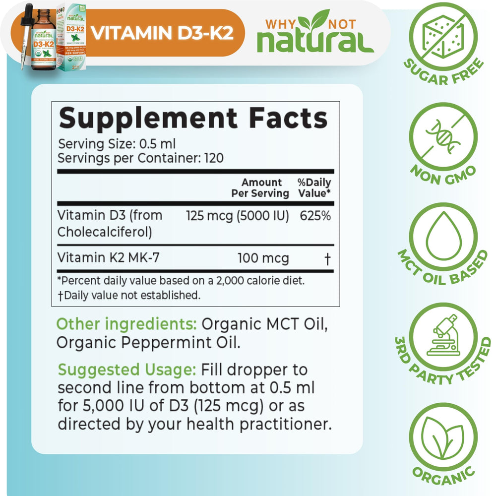 Organic peppermint oil component adds refreshing taste in Why Not Natural drops