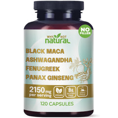Why Not Natural bottle and capsules show a convenient daily Maca blend for energy support.