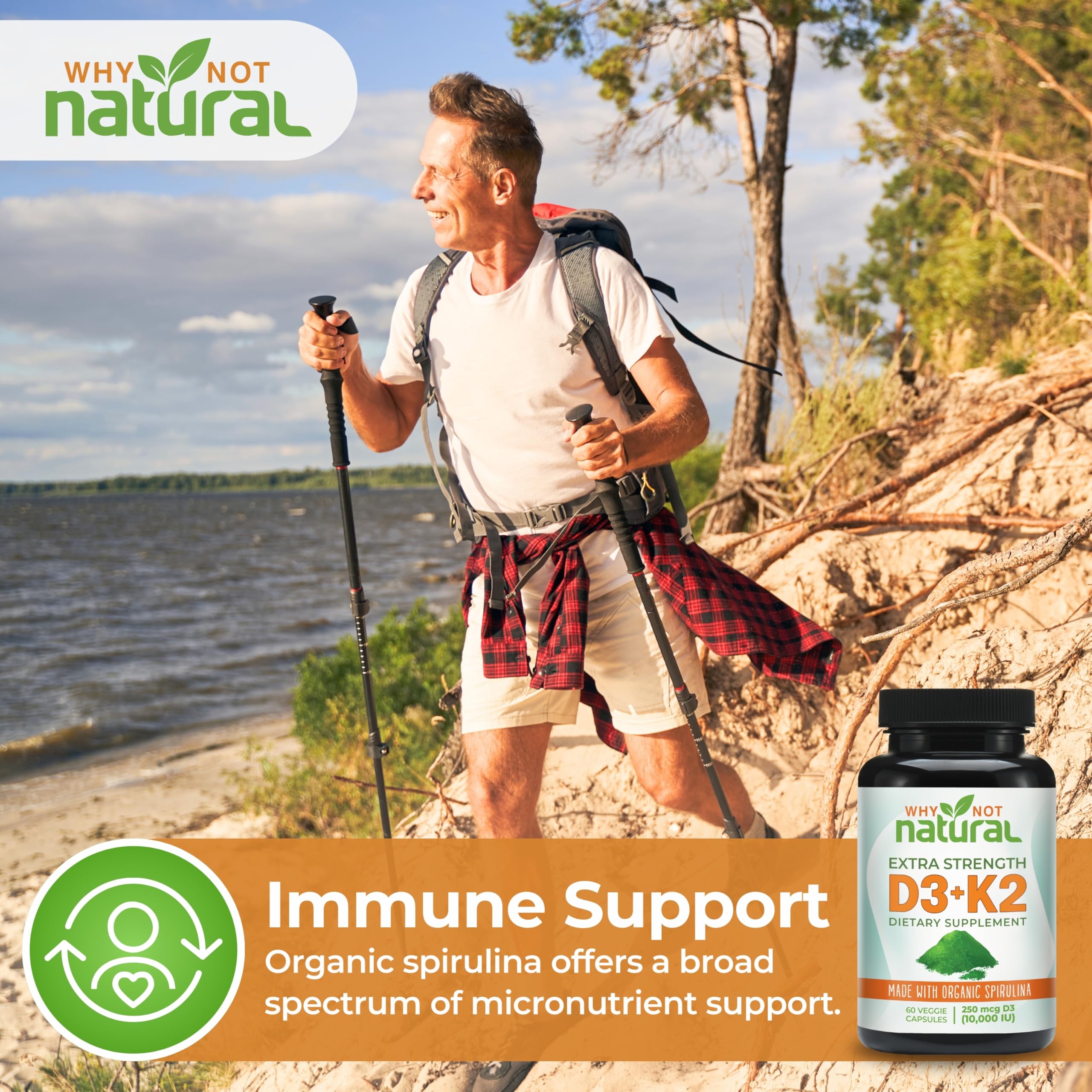 Why Not Natural daily use image suggests a simple routine for bone and immune support.