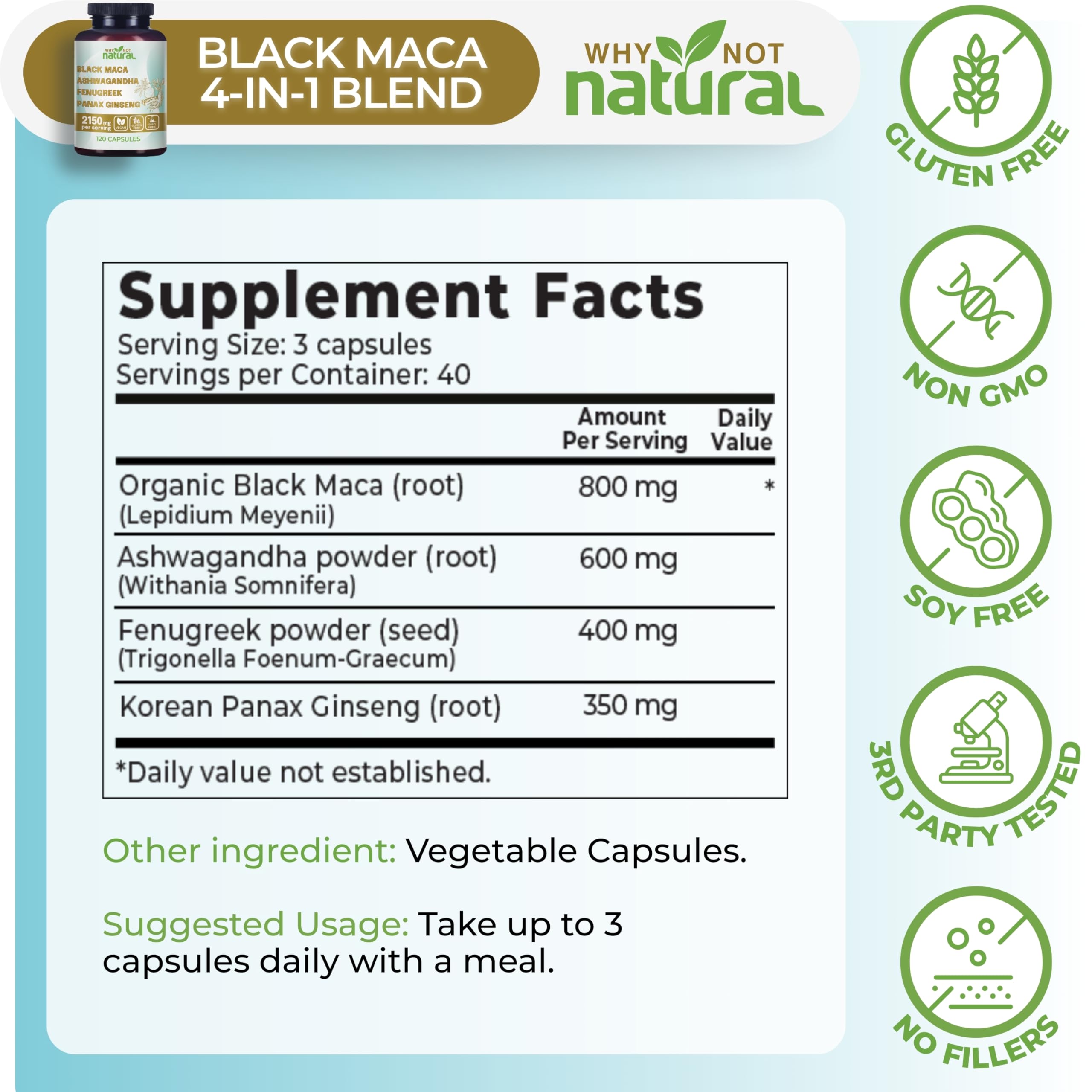 Why Not Natural front packaging presents the clean, filler-free formulation.