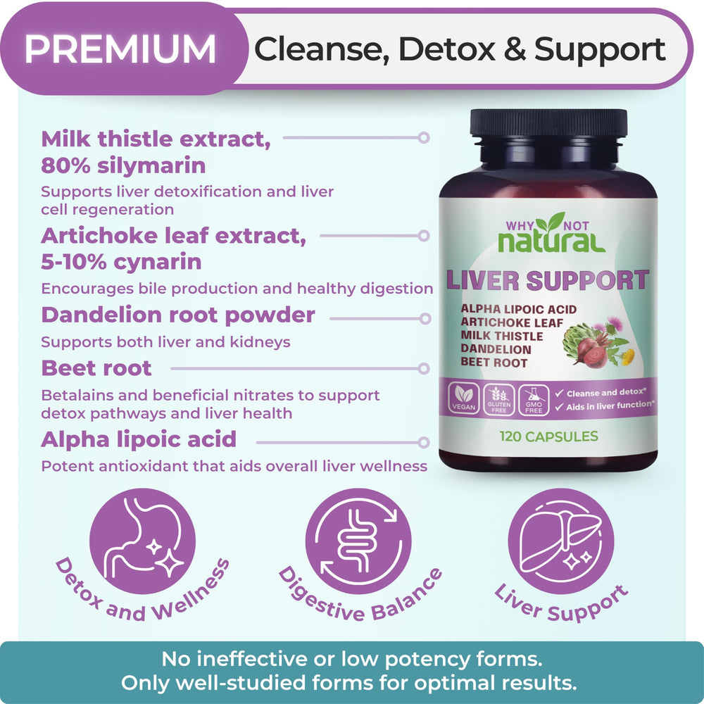 Why Not Natural liver health 5-in-1 capsules closeup showing vegan formula
