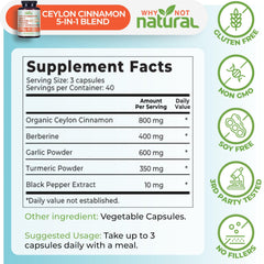 Why Not Natural organic Ceylon cinnamon capsules packaging emphasizes true cinnamon quality