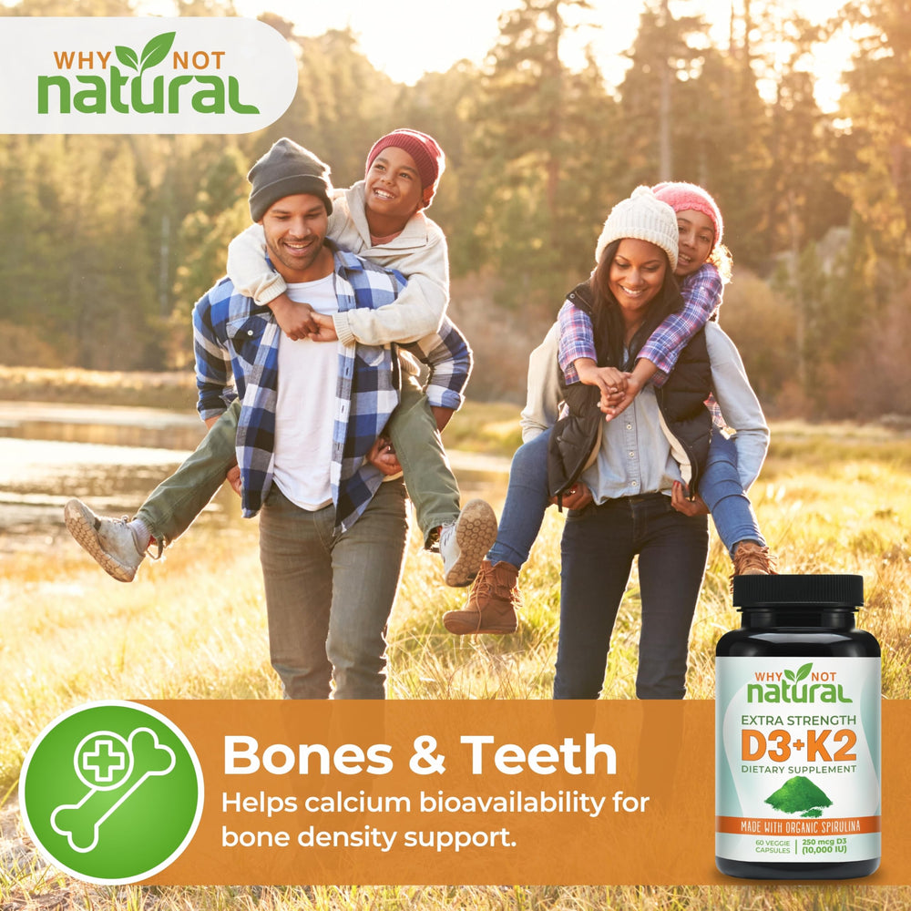 Why Not Natural veggie capsules offer plant-based D3 K2 delivery for daily wellness.