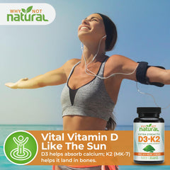 Why Not Natural Vitamin D3 K2 label spotlights organic spirulina and vegetarian-friendly formula.
