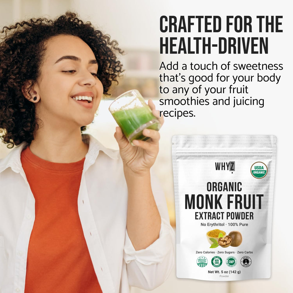 WHYZ Monk Fruit Powder in a coffee cup for a guilt-free morning boost.