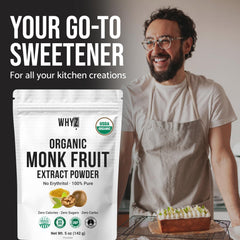 WHYZ Monk Fruit Sweetener dispensing jar with convenient zero-calorie sweetness.