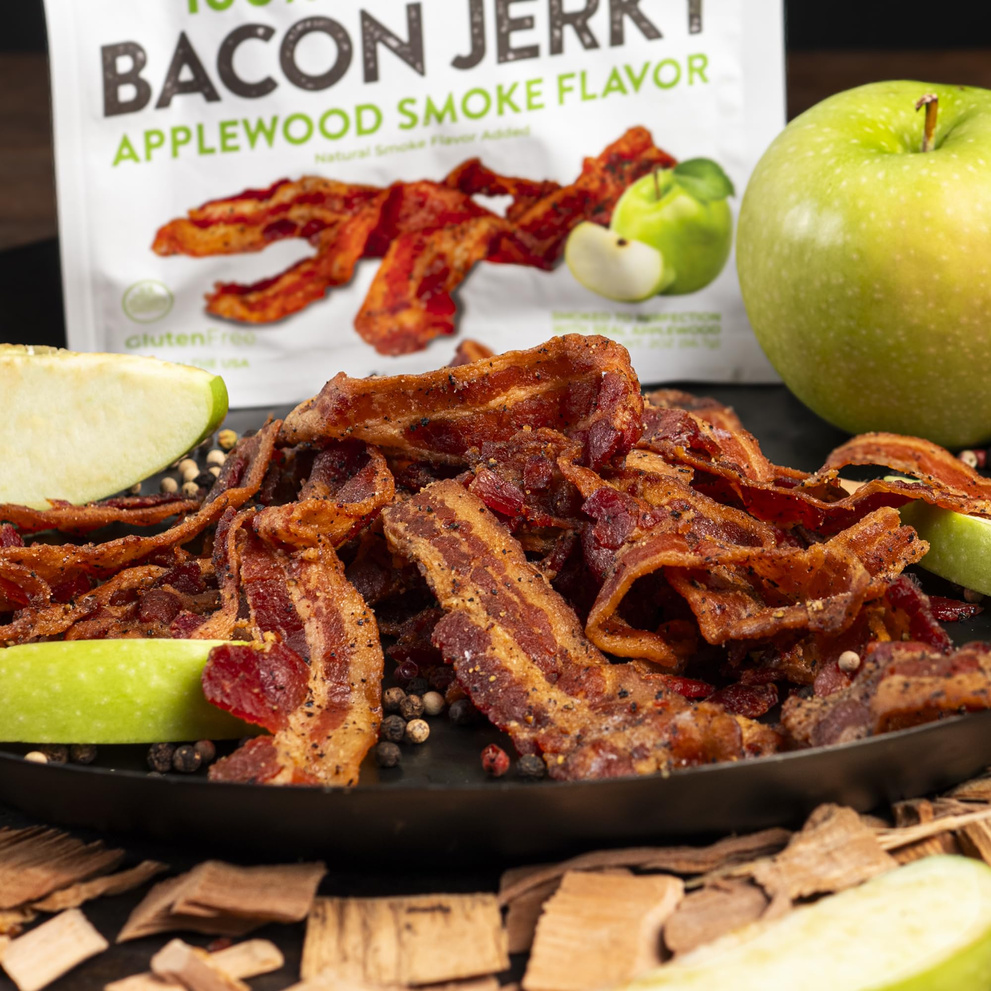 Wicked Cutz Bacon Jerky texture close-up, juicy bite.